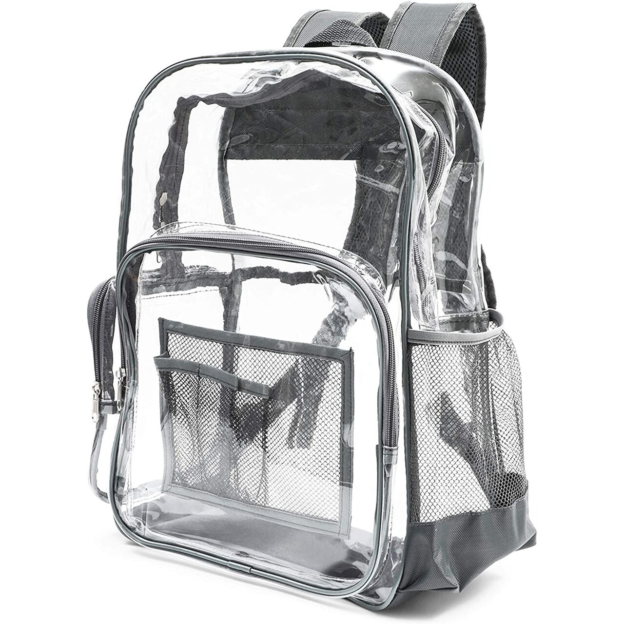 Clear Backpack Stadium Approved, See Through Bag for Sports, Concert & Festival Events, Gray Trim, 17.5 x 12.5 x 6 in